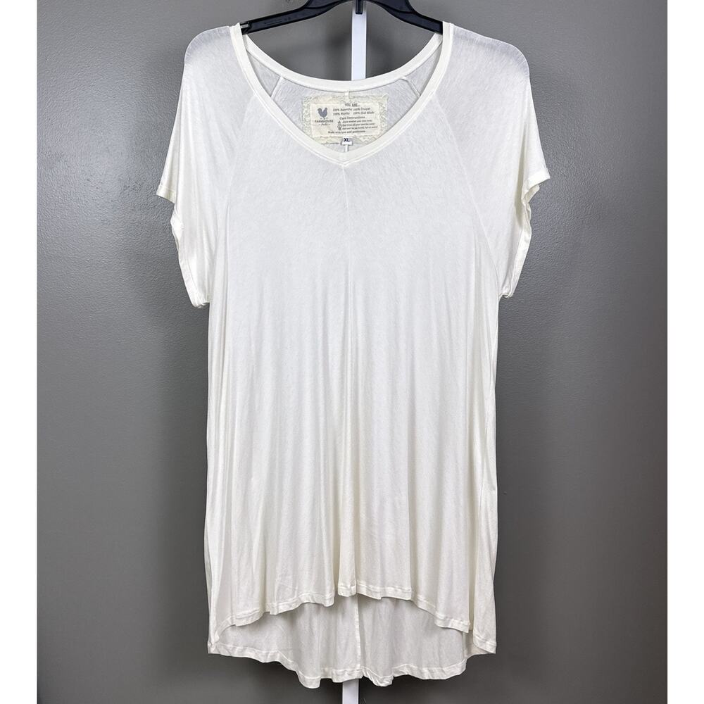 New Farmhouse Frocks Molly V-neck Tunic Top White Cream Size XL Langenlook